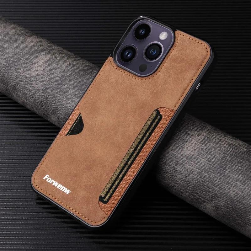 Retro Card Holder Phone Case for IPhone 16 15 Plus 14 13 12 11 Pro Max Mini XS XR X  Wallet PU Leather Shockproof  Cover