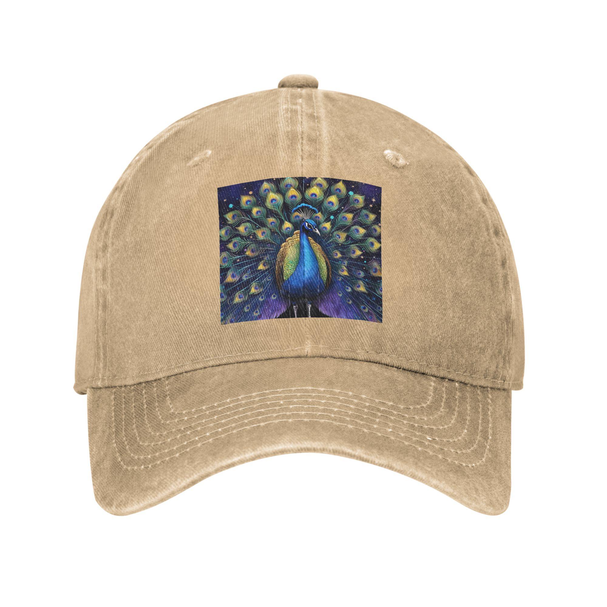

Beautiful Peacock Feathers Denim Fabric Cap Casual Baseball Caps Adjustable Hat Summer Unisex Baseball Hats One Size