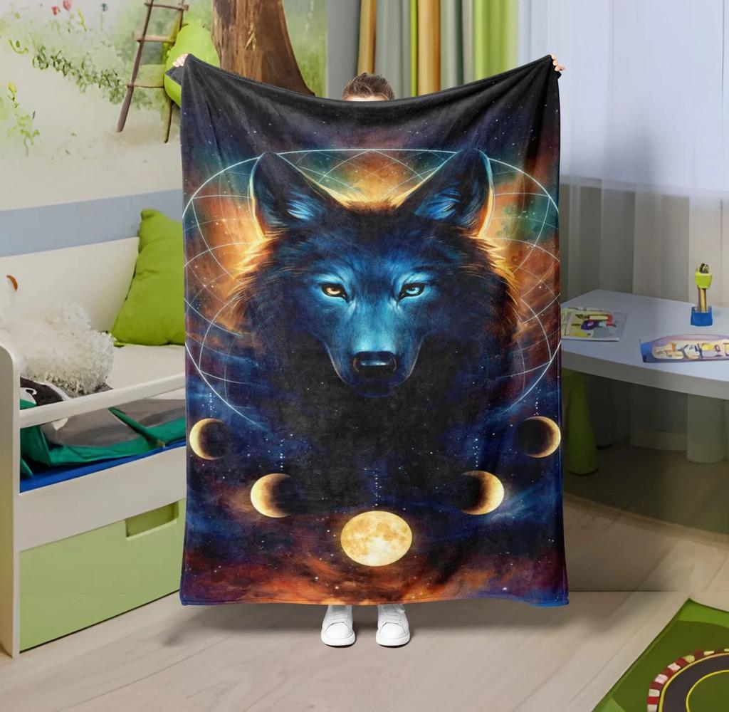 1PC Throw Cute Dinosaur Animals Theme Flannel Blanket Soft Thin Blankets Wolfs Art for Sofa Bed Car Camp Wild Animals Theme Gift