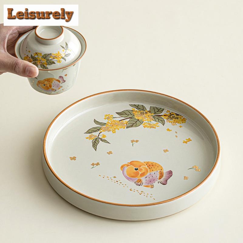 Pflanzenasche Gold Osmanthus Fisch Tee Tablett Kuchenständer Kaffee Aufbewahrungsbrett Organizer Schreibtisch Geschirr zum Servieren Cafés Zubehör Handwerk