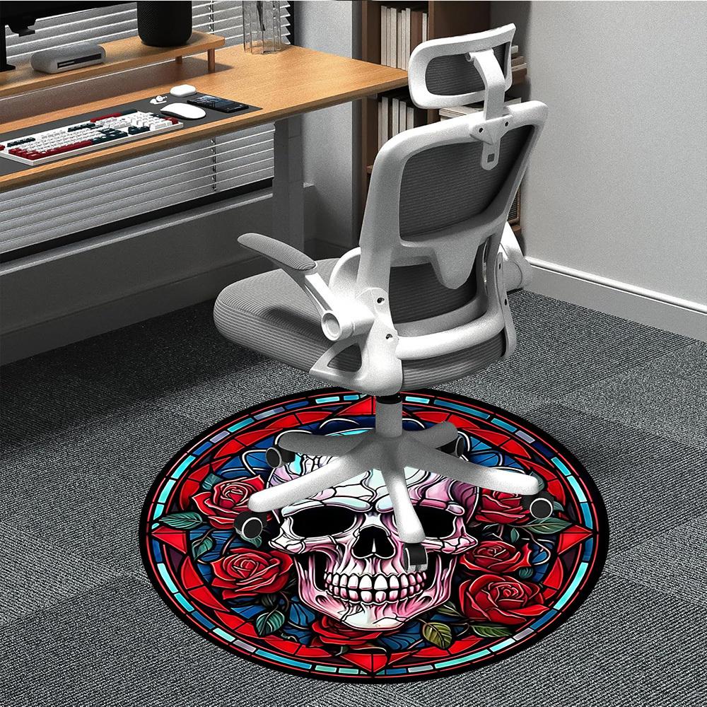 1pc Skull Roses Office Round Area Rug, Under Office Chairs Bedroom Living Room Home Decor, Room Deco