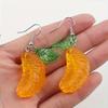Orange-inspired Drop Earrings - Citrus Fruit with Green Leaf, Glossy Resin Y2K Jewelry, Sweet Summer Gift for Women