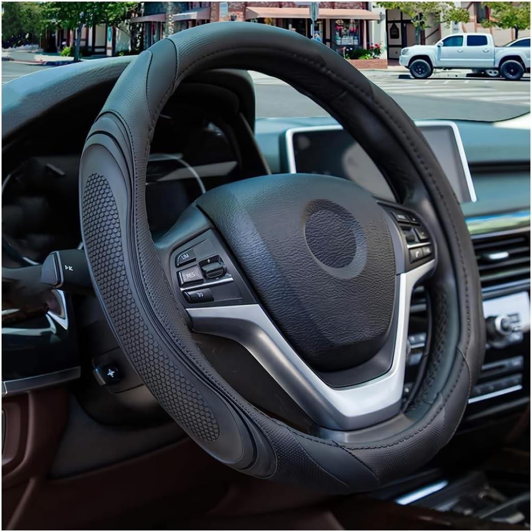 15 Inch Car Leather Steering Wheel Cover, Automotive Accessories Elastic Black
