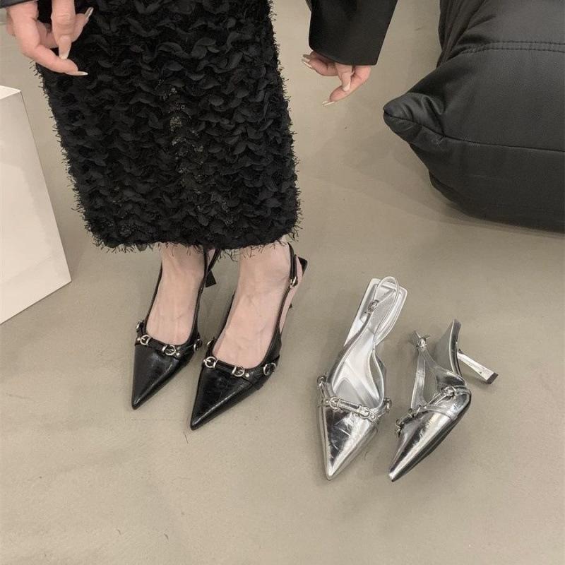 Baotou High-Heel-Sandalen flach Frühling neu hinten leer dünner Absatz Temperament spitz Einzelne Schuhe Damenschuhe