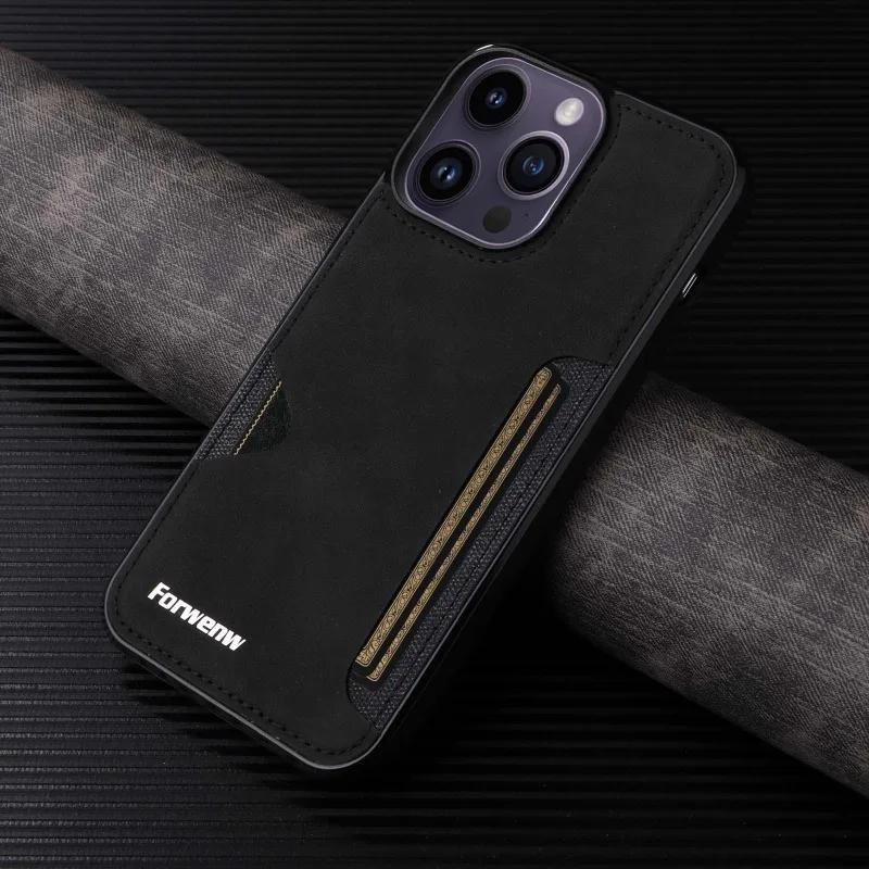 Retro Card Holder Phone Case for iPhone 16 15 14 13 12 11 Pro Max Mini XS XR X SE 2020 2025 7 8 Plus Wallet PU Leather Cover
