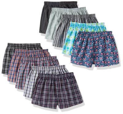 Shopest Men's 100% Cotton Trunks, 10-Pack, Color Selection, Button-Front Closure (L)