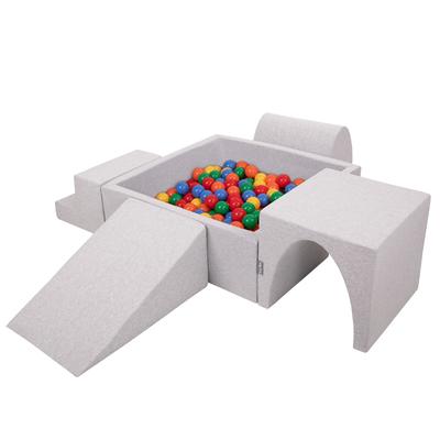 Parque infantil de espuma para niños con piscina de bolas cuadrada (200 bolas Bolas de 7 cm/2,75 pulgadas), gris claro:amarillo/verde/azul/rojo/naranja