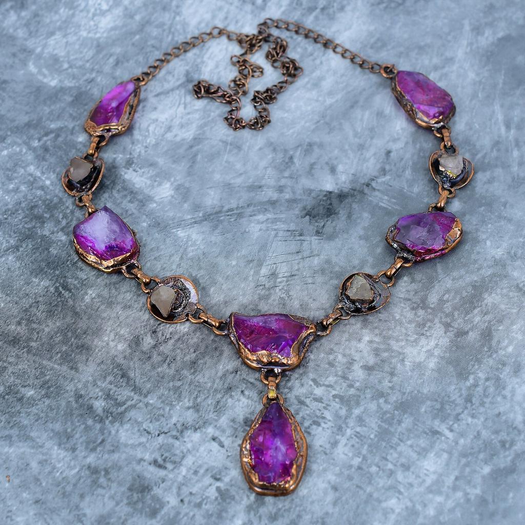 Friendship Day Sale Purple Quartz Stone Copper New Electroformed Chain Necklace VP-113