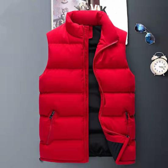 Männer Herbst Winter Einfarbig Weste Mantel Stehkragen Ärmellose Wasser-Beständig Außen Zipper Knopfleiste Puffer Weste