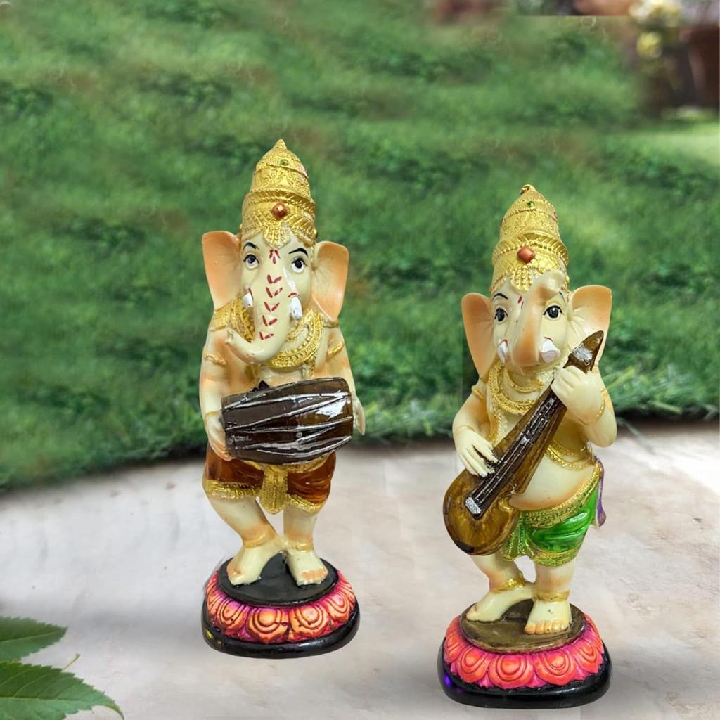 Beautiful Little Standing Ganesha Statues for Home Decor - (Set of 2 Piece, Multicolor) Large