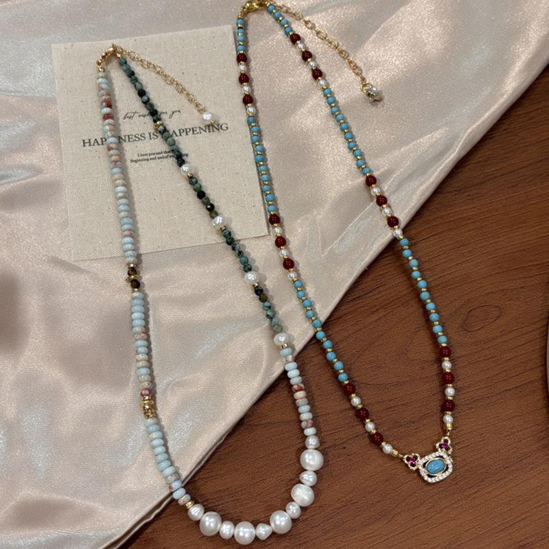Natural Turquoise Pearl Strand Necklace for Women - Luxurious and Sophisticated Turquoise Collar Chain - Freshwater Pearl Necklace