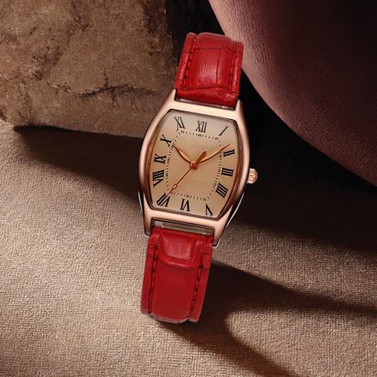 Ladies Watch with Soft Leather Strap Retro Barrel Shape Dial Watch Simple Elegant Vintage Style Watch for Women Daily Office Party Wear