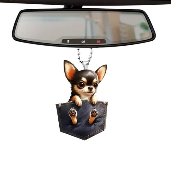 Dog Car Charms Adorable Acrylic Ornament Rearview Mirror Hanging Decor for Car Christmas Trees Decoration