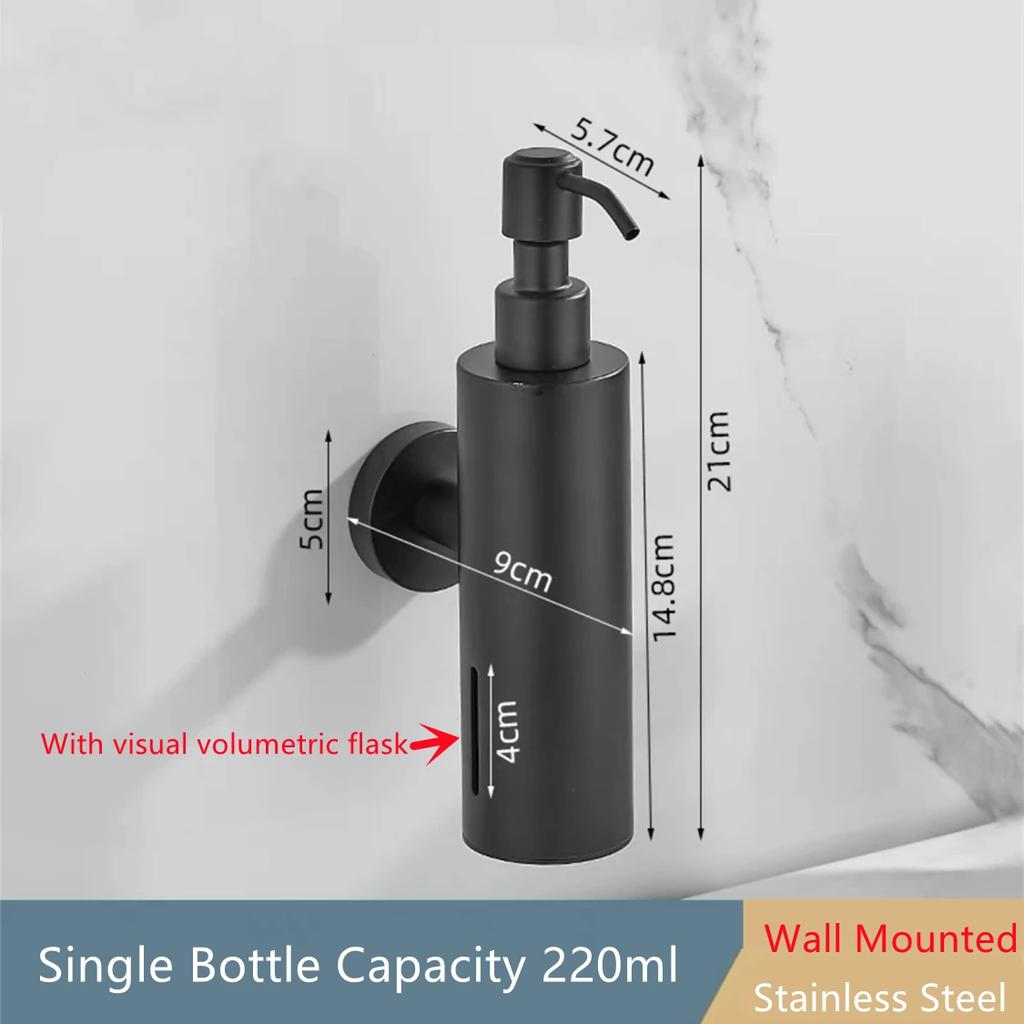 Schwarze Flüssigseifenspender Handpresse Metallpumpe Spender Wand Badezimmerzubehör Küche Edelstahl Lotionflasche