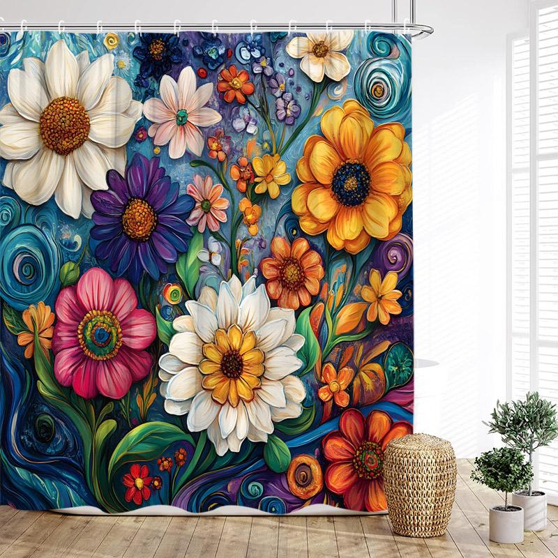 Vintage Boho Floral Shower Curtains Colourful Flowers Botanical Pattern Modern Polyester Fabric Home Bathroom Curtain Decor Set