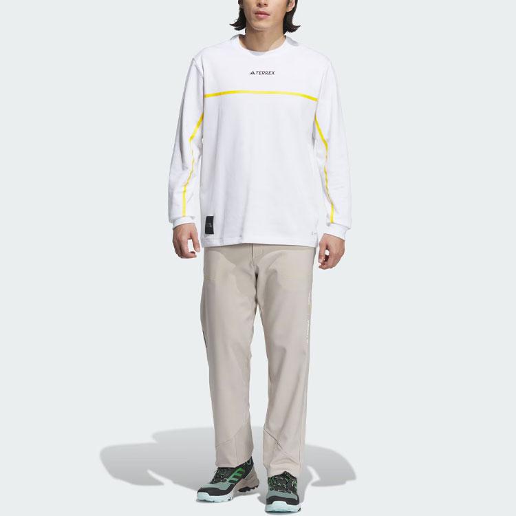 Adidas X National Geographic Collaboration Tech Tee Outdoor Quick-Dry Sports Letter Print Round Neck Long Sleeve T-Shirt Men Tops White IL8976