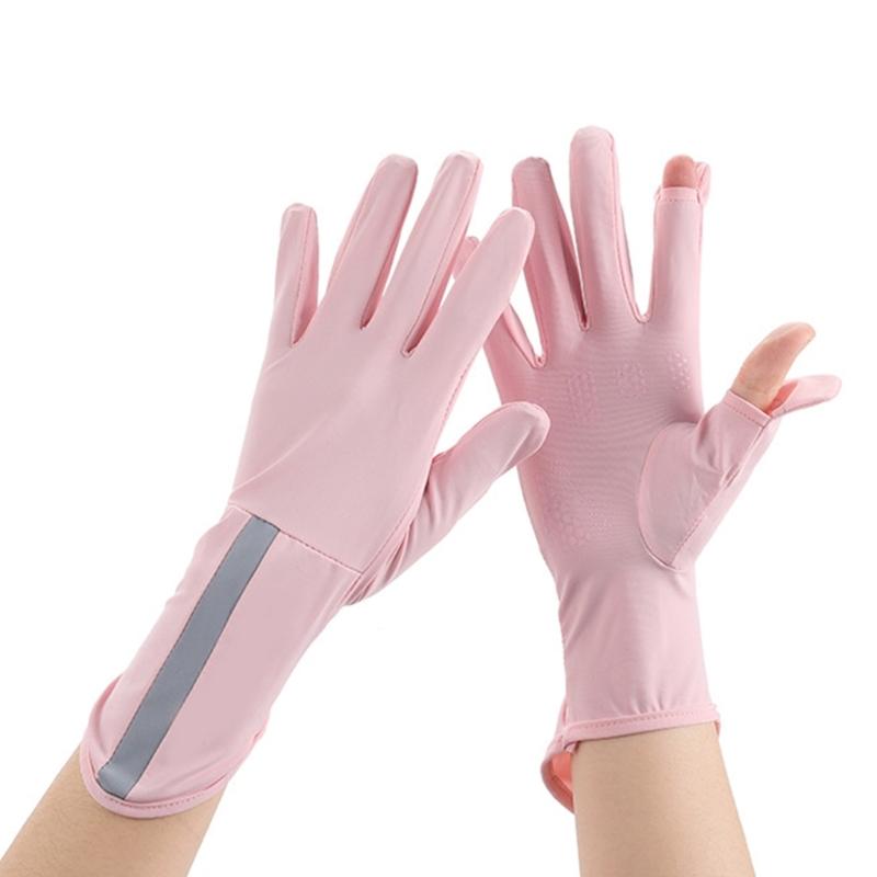 Women Two Finger Exposed Gloves Lengthen Cuffs Gloves Breathable Cooling Gloves