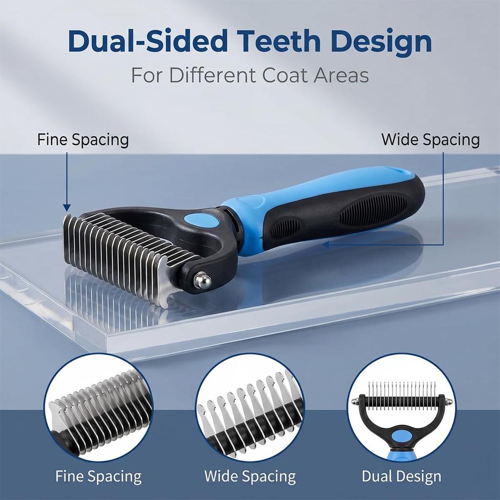 2027New Pet Pro Tool Grooming for Dogs & Cats, Undercoat Rake Dematting Comb for Long Hair Pets, Deshedding Brush for Loose Fur, Tangle Removal and