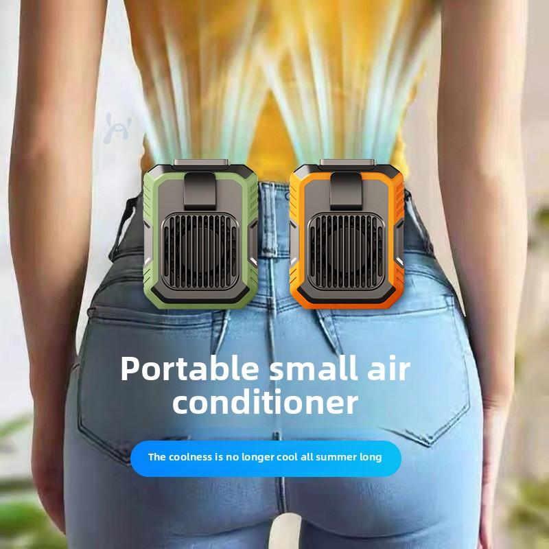 1PCS Summer Outdoor Portable Waist-Hanging Fan with LED Light Cooling Function, USB Rechargeable Plastic Fan for Sports Camping