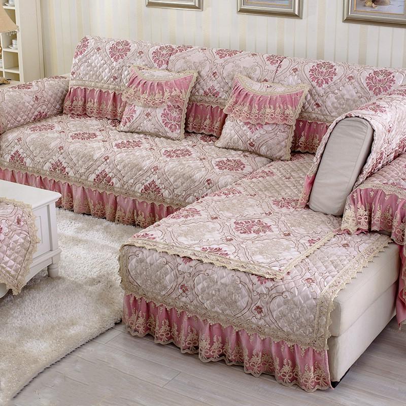 Jacquard Wide Hem Sofa Cover Couch Covers Exquisite Sofa Cushion Lace Fold Vertical Antiskid Grain Hostel Home Decor Sofa Towel