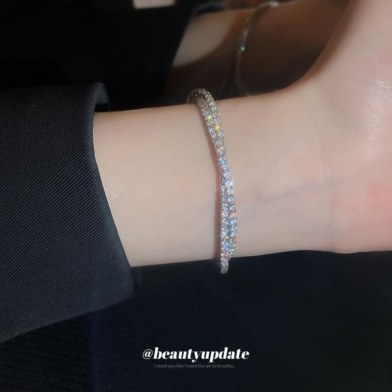 Zircon Double-layer Cross-opening Bracelet Light Luxury Niche High-end Bracelet Simple Personality Versatile Jewelry Wholesale Women