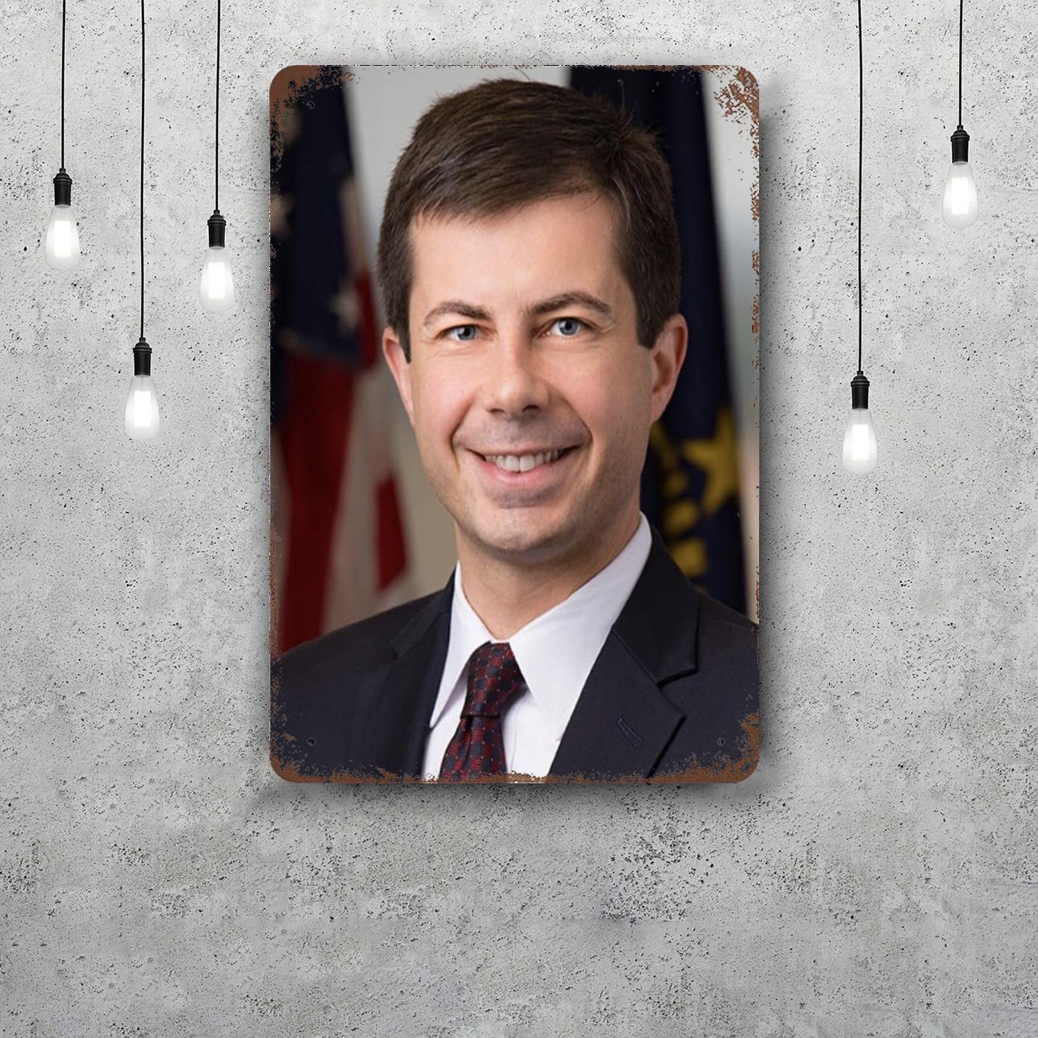 

pete buttigieg minister Decor Poster Vintage Tin Sign Metal Sign Decorative Plaque for Pub Bar Man Cave Club Wall Decoration 20x30cm（7.8x11.8inch）