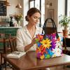  Colorful Floral Print Canvas Tote Bag Casual Large Capacity Shoulder Handbag for Daily Use
