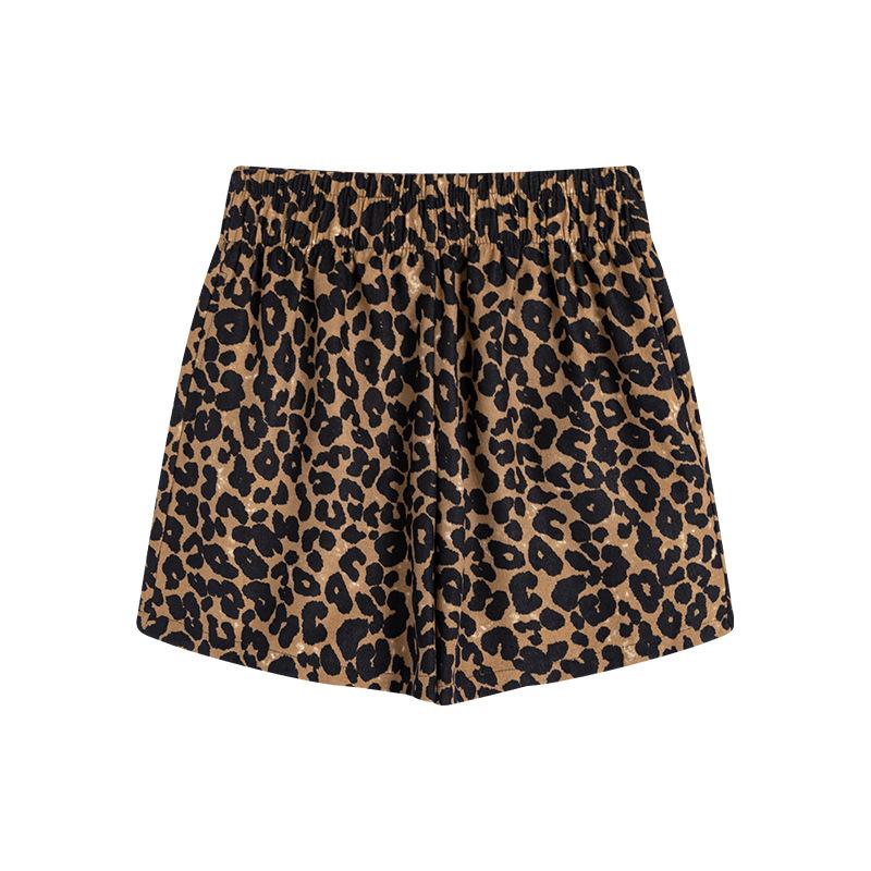 Dámské letní leopardí sportovní běžecké šortky s vysokým pasem a širokými nohavicemi