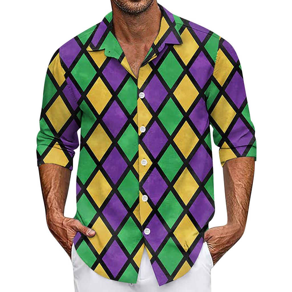 Men's Summer New Loose Print Long Sleeve Shirt Cardigan Beach Shirt