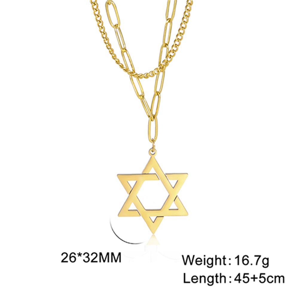 Israel Star of David Necklace Stainless Steel Hexagram Choker Necklace for Women Double Layer Chain Pendant Je Trend Jewelry