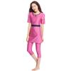 Muslimischer Badeanzug für Damen, muslimische Dame, traditionelle Kurzarm-Tops, Capri-Hosen, Damen-Patchwork, hochelastisch, islamische Strandmode, Damen-Badebekleidung
