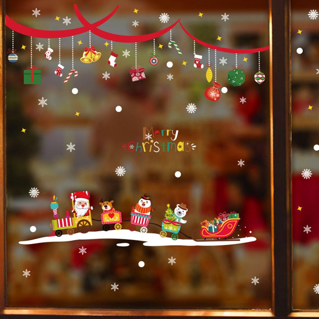 Christmas Train Holiday Scene Layout Window Glass Window Flowers Wall Stickers
