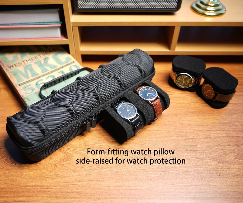 AUKURA 5-Slot Hard Watch Travel Case Carry Box Display and Organizer with Flexible Anti-Move Pillow, Fits Large and Small Watches.