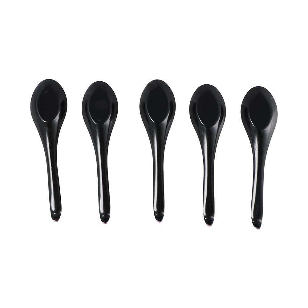 5pcs/set Durable Plastic Red Black Soup Spoons Long Handle Bicolor Porridge Spoons Imitation Porcelain Anti Scalding Ramen