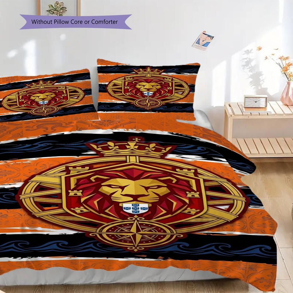 Königliches Löwenwappen Dreiteiliges Set (1 Bettbezug + 2 Kissenbezüge, ohne Füllung) Bettbezug und Kissenbezug Weich und bequem Bettwäsche-Set Bettwäsche