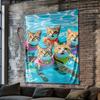 Adorable Cat Swimming Digital Printing Polyester Wall Tapestry Suitable for Use In Living Rooms Bedrooms Offices Bars and Party