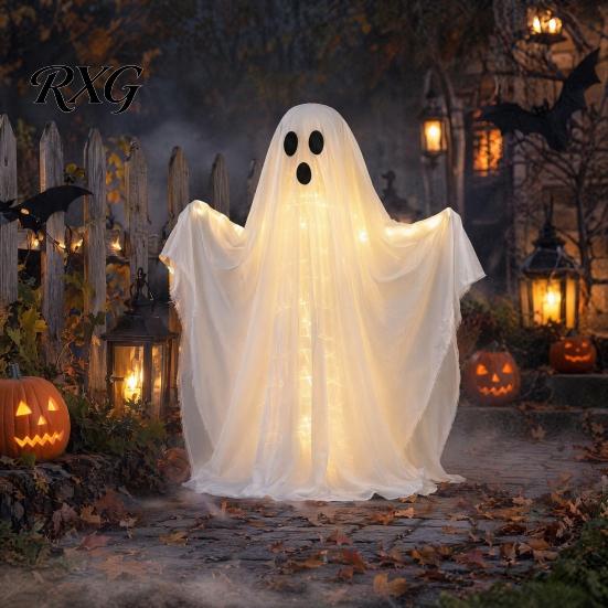 Ghost with Warm Lights Halloween Decoration, LED Light Up Standing Ghost, Indoor Outdoor Spooky Window White for Porch, Yard, Lawn, Garden Decor