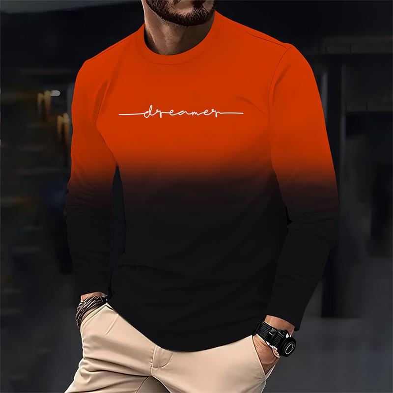 

Мужская повседневная футболка с длинным рукавом с градиентом Простая модная футболка свободного кроя с принтом букв молодежная удобная футболка с круглым вырезом 4XL
