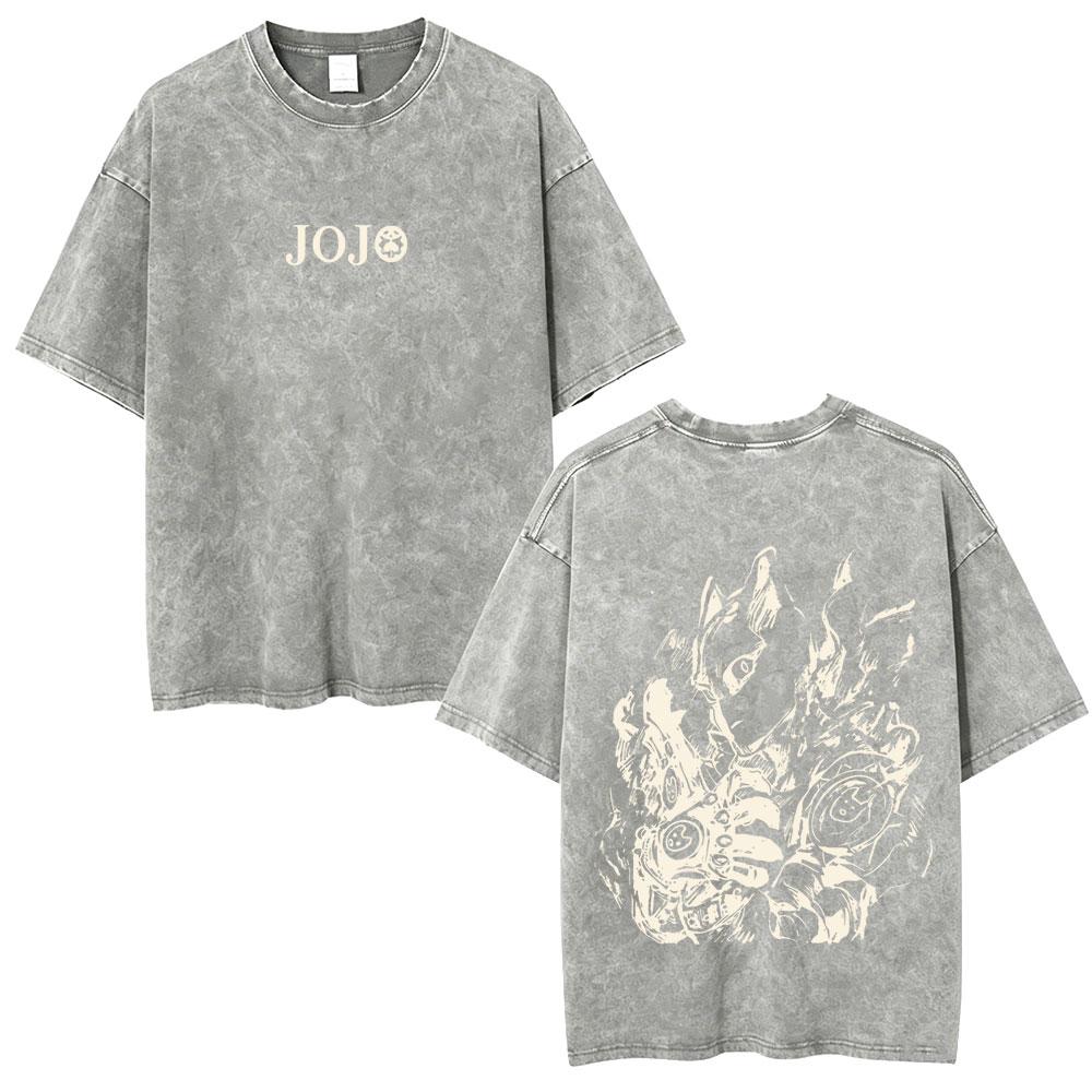Anime Washed Vintage T Shirts Jojo Bizarre Adventure Tshirt Manga Giorno Giovanna Streetwear Men Women Casual Oversized T Shirt