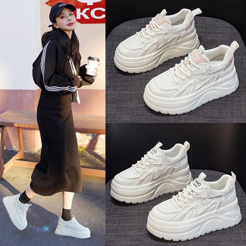 Inner height increase white shoes women's spring new leather thick baseplate shoes lightweight soft sole versatile casual shoes