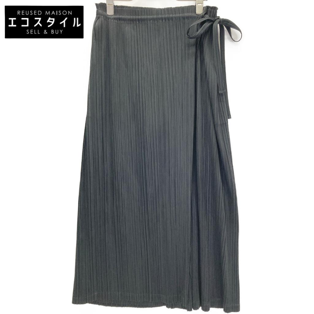 PLEATS PLEASE PP73-JF573 17AW Black Pleated Wide Wrap Pants Bottoms 3 blackUsed