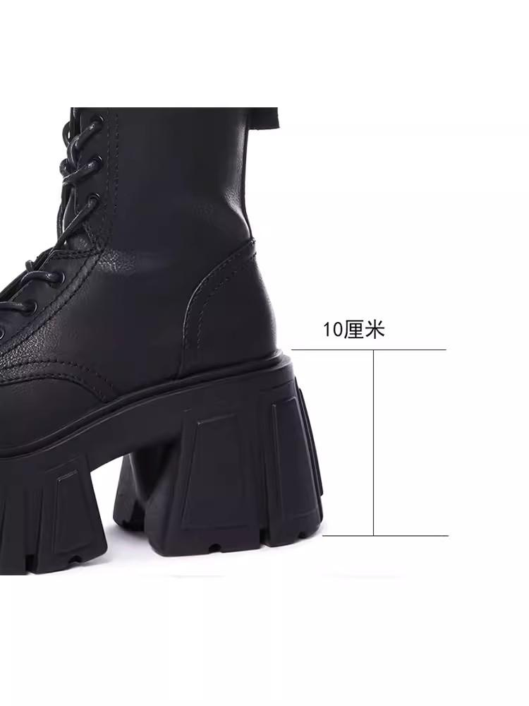 Brand Women's Platform Ankle Boots Motorcycle Boots Mid-calf Military Boots Gothic Belt Punk Shoes Metal Buckle