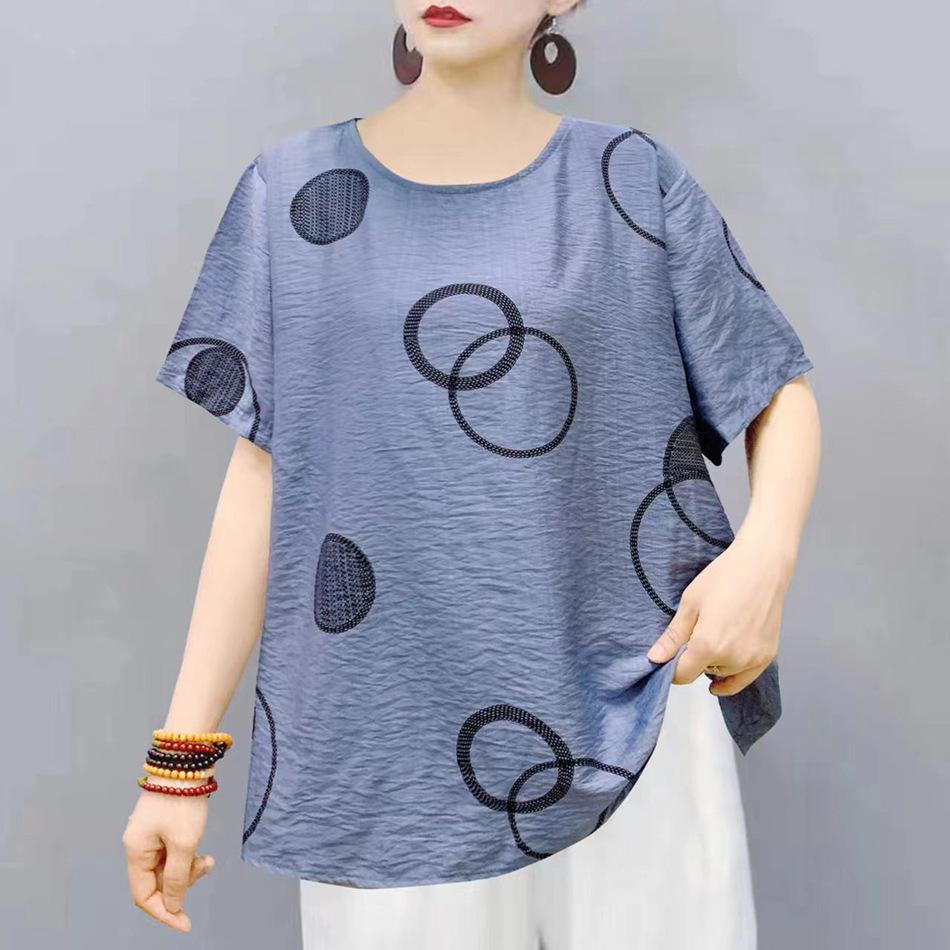 Chinese Women's Chinese Style T-shirt Long-sleeved Loose Cotton Short-sleeved Summer Blouse Ethnic Style