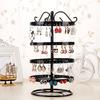 AEE2-1 Piece Wrought Iron Four-Story Rotating Jewelry Rack Jewelry Rack Earring Earring Bracelet Display Rack Black