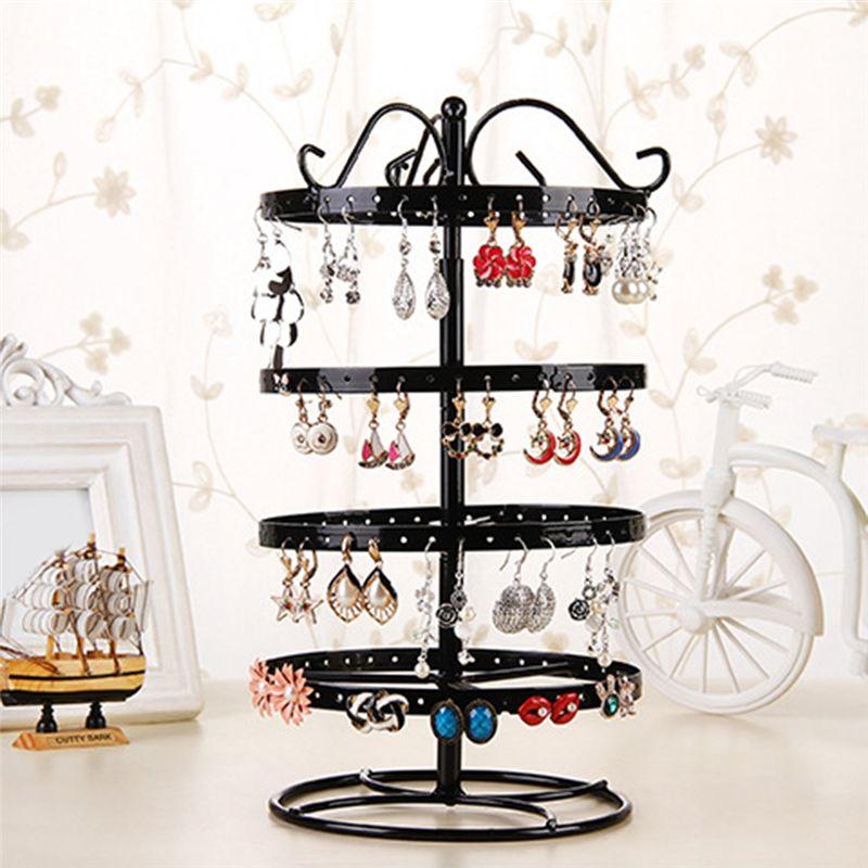 AEE2-1 Piece Wrought Iron Four-Story Rotating Jewelry Rack Jewelry Rack Earring Earring Bracelet Display Rack Black