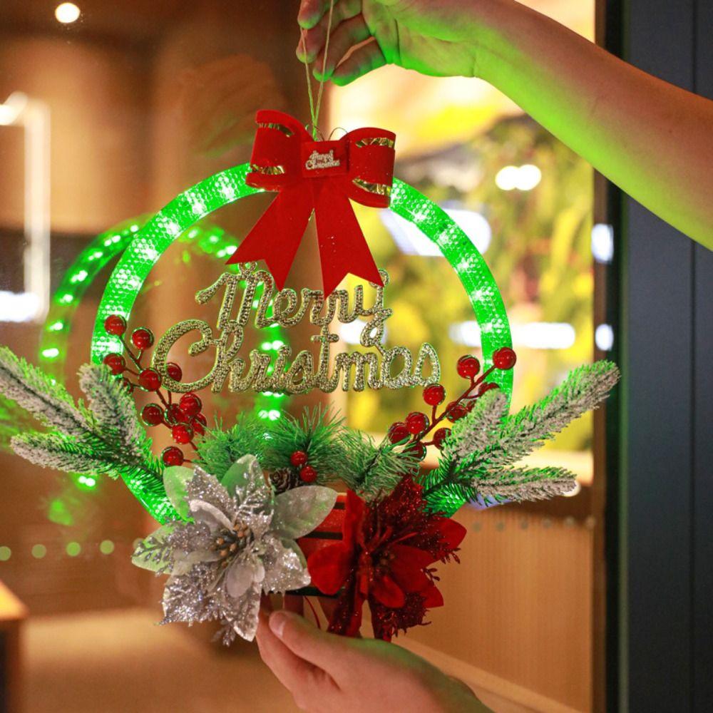 Glowing Christmas Wreath Timer Function LED Christmas Decorations Artificial Wreaths  Outdoor