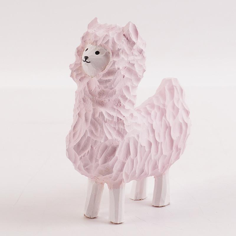 Cute Alpaca Wooden Carving Decor For Home Gift And Birthday Celebration