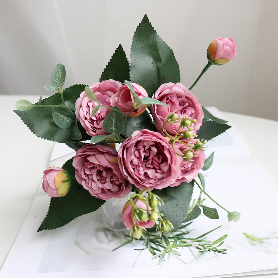 Silk Rose Artificial Flowers Peony Outdoor Garden Wedding Wreath Bridal Bouquet Valentine's Decora Home Room Table Gift box Prop
