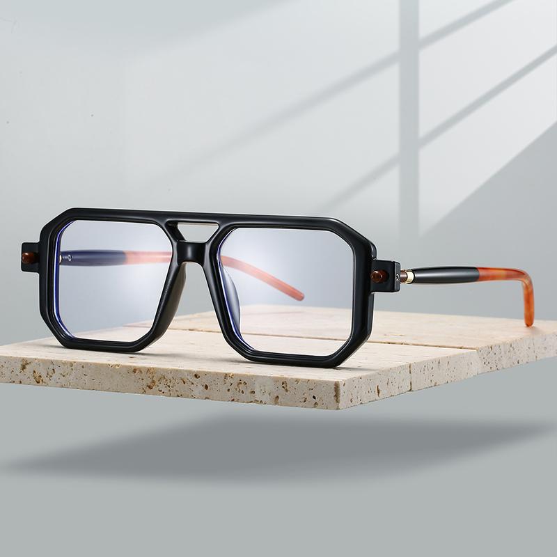 Square Glasses Men Vintage Punk Candy Color Rim Blue Light Blocking Eyeglasses Trendy Chic Double Bridge Optical Frames