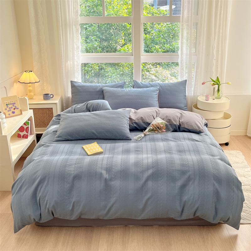 2024 A-Class Pure Cotton Bedding Set: Solid Color Duvet Cover & Bed Sheet